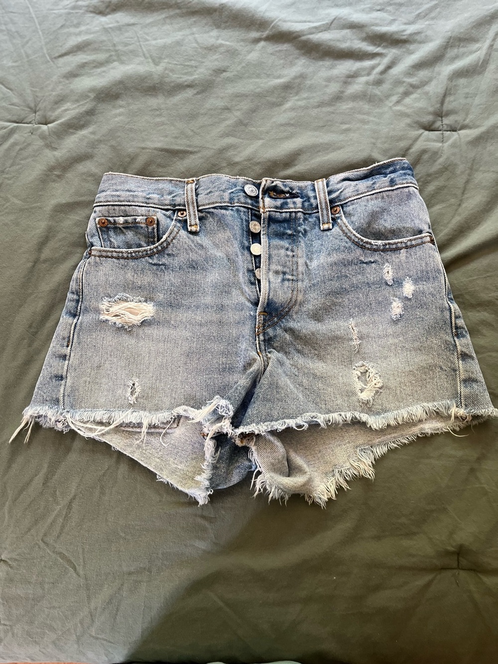 Levi's Light Blue Distressed Denim Cutoff Shorts